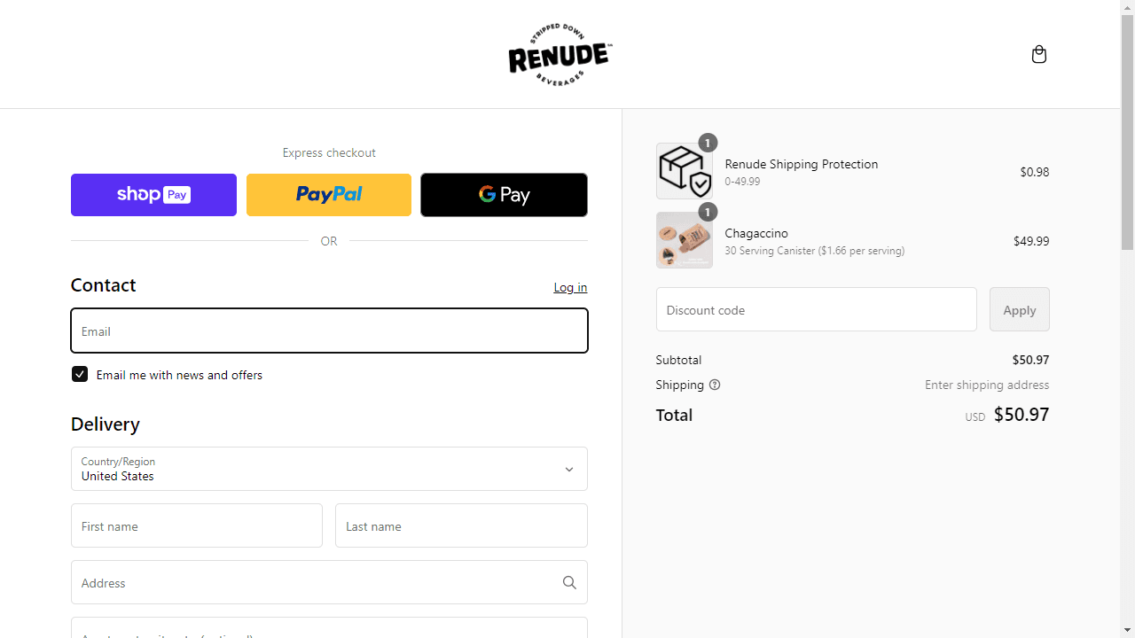 Renude apply coupon code